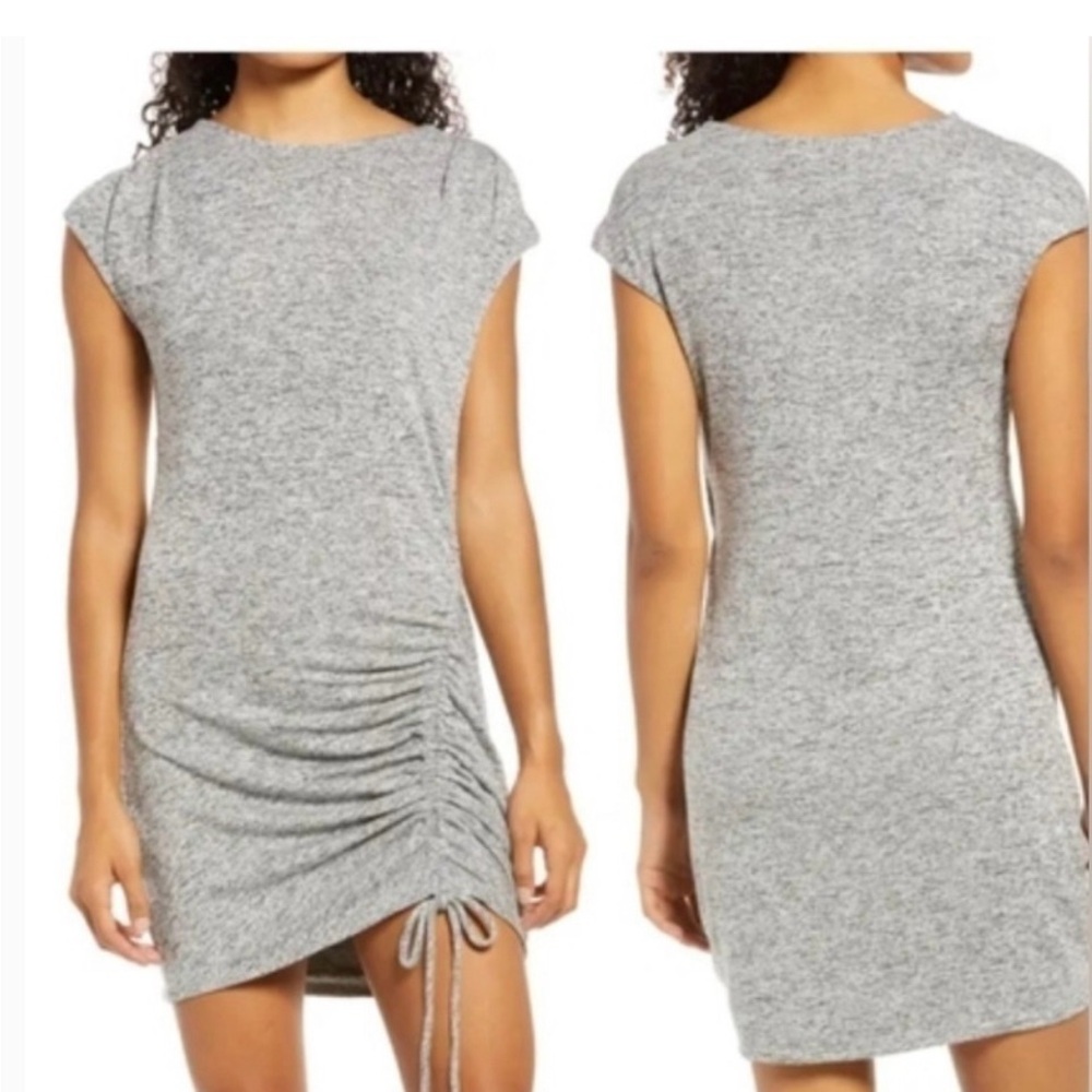 Gibsonlook Gray Stretch Knit Ruched Knit Dress